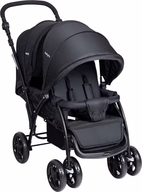 Costway Foldable Double Seat Baby Stroller with Suspension and Adjustable Handle, Black