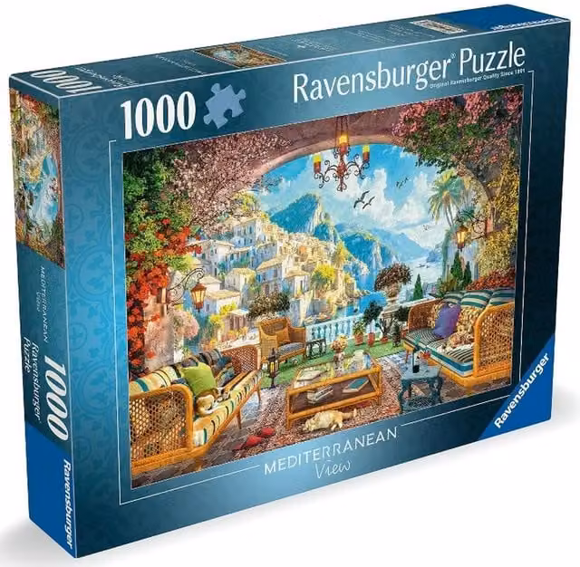Ravensburger Mediterranean View 1000 Piece Landscape Jigsaw Puzzle in Multicolour and Blue