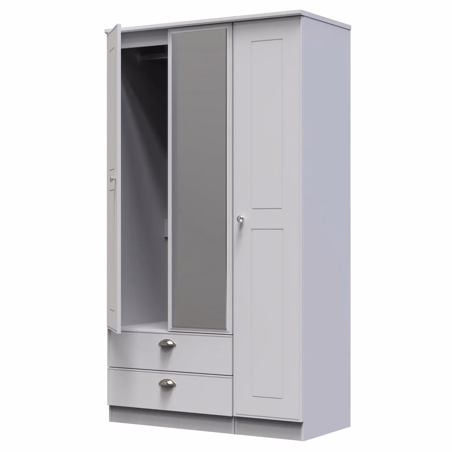 2 U Albert Triple Mirror Wardrobe with 2 Drawers in Grey, Ready Assembled – 2