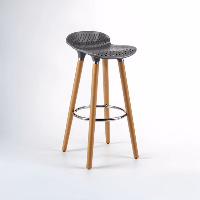 Orsina Scandinavian Grey and Brown Matte Bar Stool with Beech Wood and Metal Legs