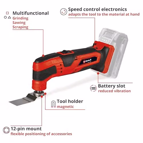 Einhell Power X-Change 18V Cordless Multi Tool with Accessories, Red – 2