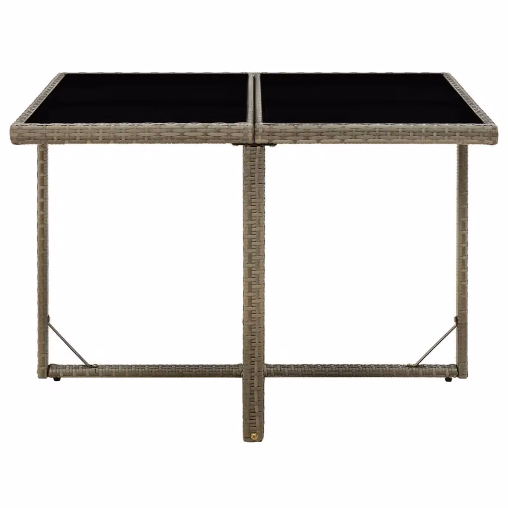 Berkfield Home Extendable Square Garden Table in Grey Poly Rattan and Glass, W/D/H: 107 x 107 x 74 cm – 2