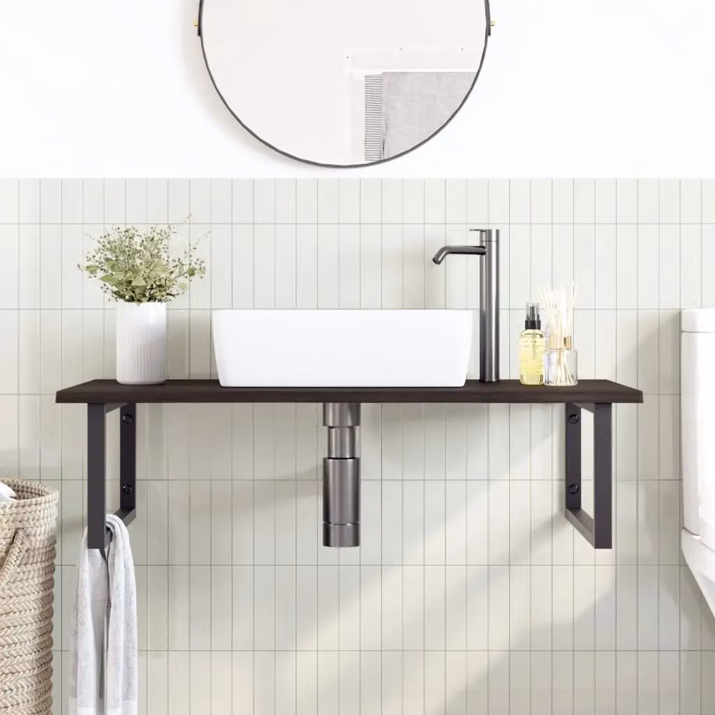 Berkfield Home Wall Mounted Basin Shelf in Brown Oak and Steel – 2