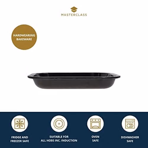 MasterClass Vitreous Enamel Rectangular Roasting Pan, Black, W: 27 cm, D: 21 cm, H: 4 cm – 3
