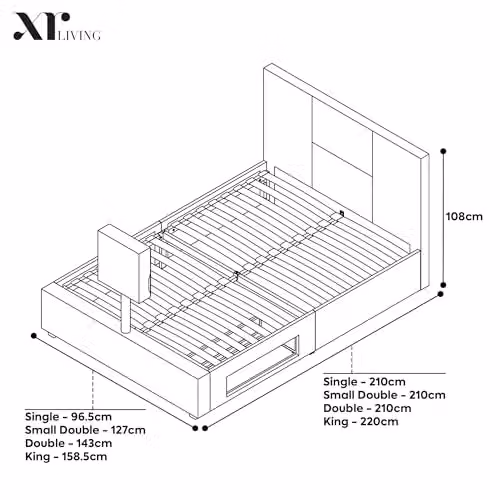 X-Rocker AVA Grey Synthetic Leather Small Double TV Bed with Rotating 55 inch TV Mount, Storage, Cable Management and RGB LED Lighting, W/D/H: 120 x 200 x 108 cm – 2