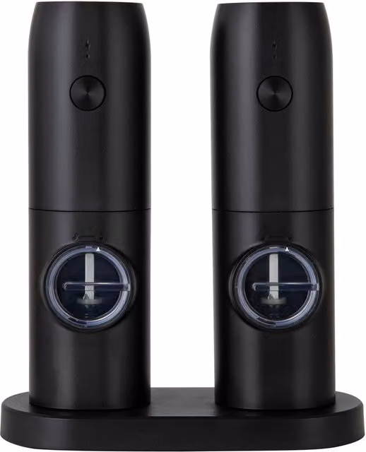 Tower Rechargeable Stainless Steel Salt and Pepper Mill Set with Base, Black