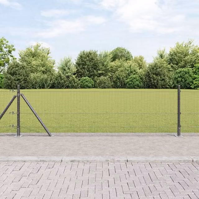 Berkfield Home Grey Steel Welded Wire Fence with 13 Flanged Posts, 0.6 x 25 m