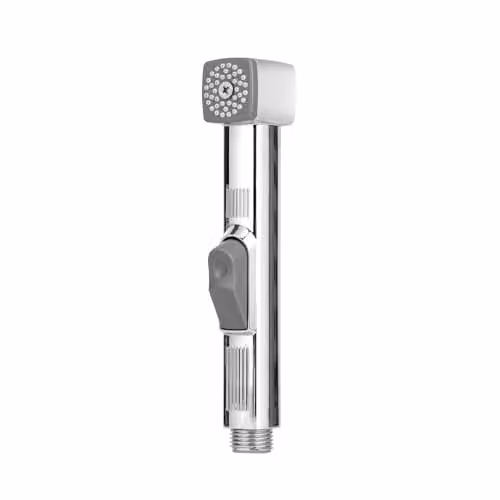 GEEPAS Hand Held Toilet Bidet Sprayer in Chrome Silver with Wall Mounted Holder and Water Hose