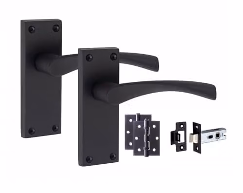 Golden Grace Astrid Scroll Door Handle and Latch Set in Matt Black – 1