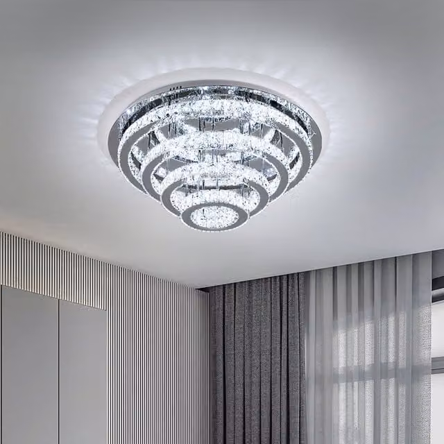 Living Star 4-Tier Crystal Flush Mount Ceiling Light in Silver and Transparent