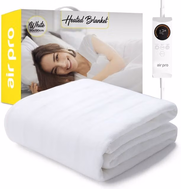 Air Pro Fleece Electric Blanket Fully Fitted Mattress Cover with Detachable Controller and Overheating Protection, White, W/D/H: 90 x 200 cm – 1