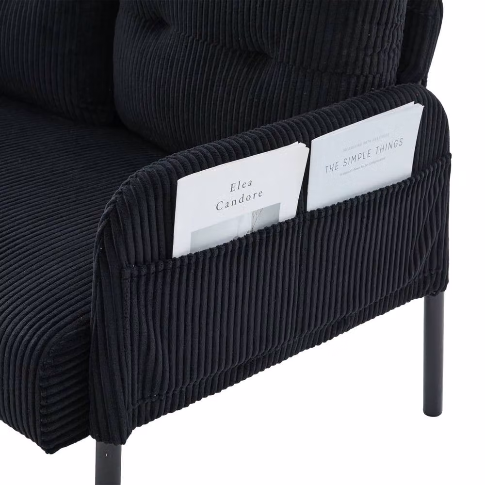 GOMYWAY Matteo Oversized Loveseat Black Corduroy Upholstered Sofa with Solid Wood Frame – 4