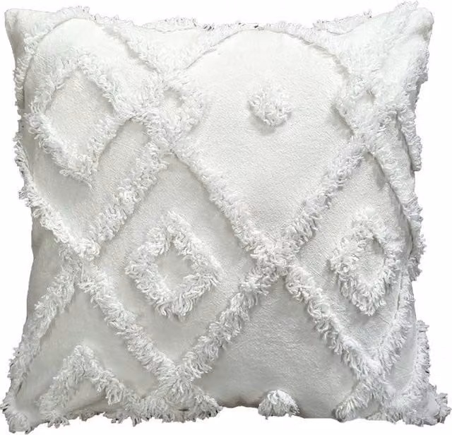 Velosso Diamond Tuft Filled Square Cushion in White, W/D/H: 43 x 43 x 43 cm