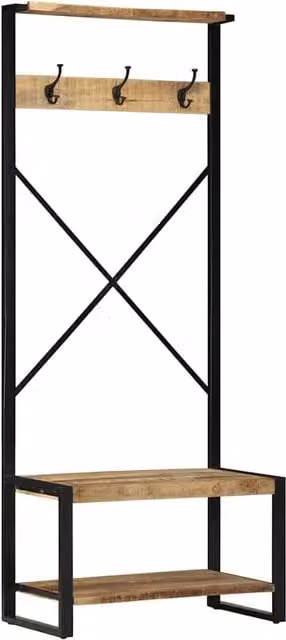Berkfield Home Rustic Mango Wood Clothes Rack in Brown, W/D/H: 80 x 40 x 190 cm