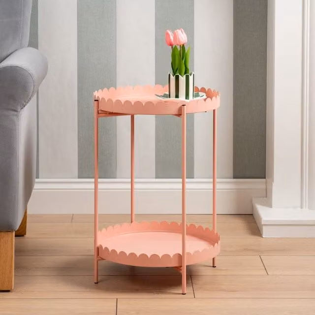 Scottish Everlastings Ltd Pink Round Scallop Metal Table, W/D/H: 38 x 38 x 50 cm