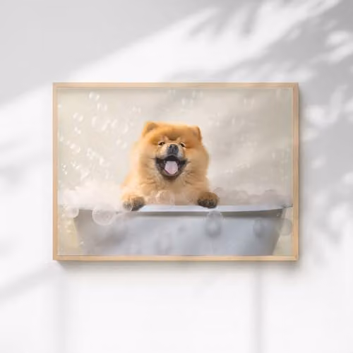 60 Second Makeover Chow Chow In The Bath Quirky Animal Print Paper Poster, A3, Multicolour