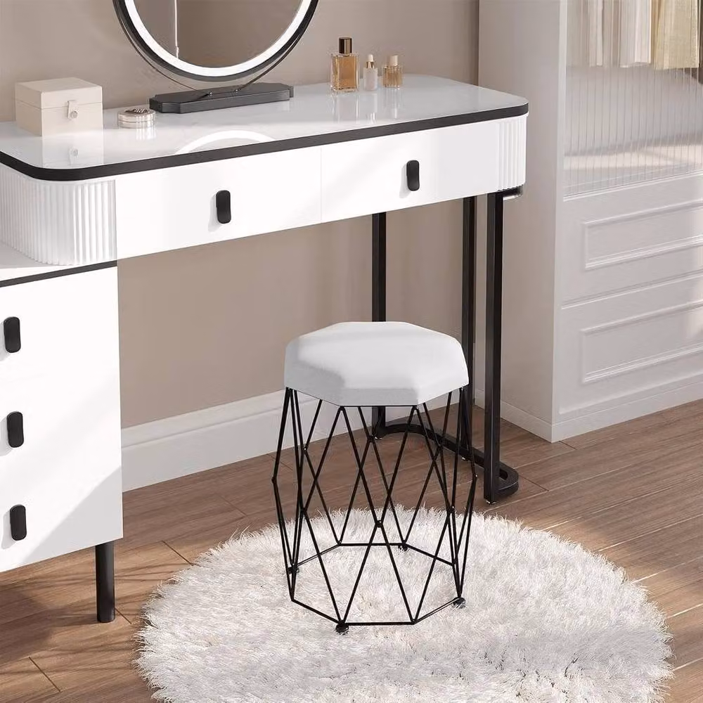 FORGEVIO Modern White Dressing Table with LED Light Mirror and Stool – 2