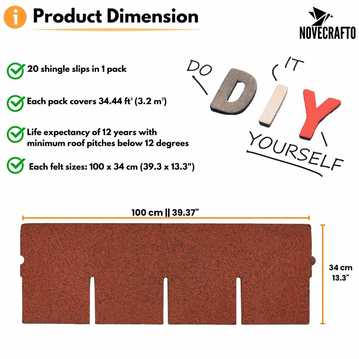 Novecrafto Heavy Duty Red Bitumen Roof Felt Shingles, 20 Pieces, W: 100 cm, H: 34 cm – 4