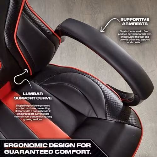 X-Rocker Maverick Mid Back Racing Gaming Chair for Kids and Teens in Black and Red with Synthetic Leather and Padded Armrests, W/D/H: 61.0 x 66.0 x 110.0 cm – 6