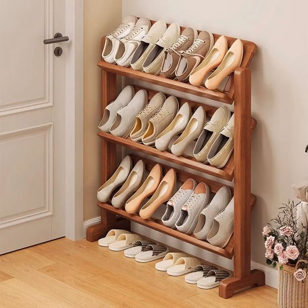 KORVIXA 4 Tier Wooden Shoe Rack in Natural Sand, W/D/H: 100 x 100 x 100 cm – 3
