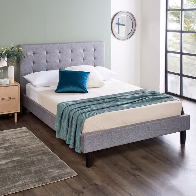 Home Treats Grey Upholstered Double Bed with Lift Up Base and Pocket Sprung Memory Foam Hybrid Mattress, W/D/H: 140 x 200 cm