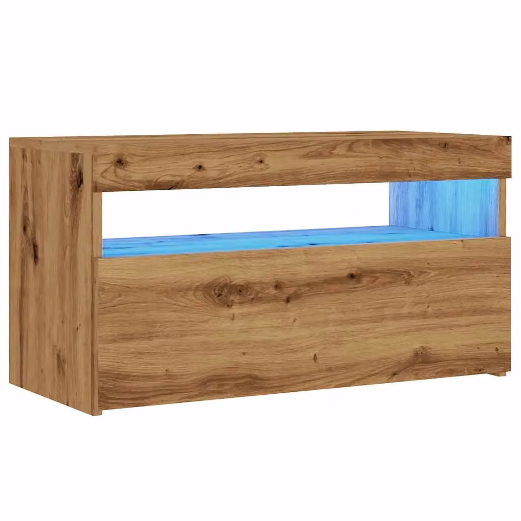 Berkfield Home Modern TV Cabinet with LED Lights in Artisan Oak Brown, W/D/H: 75 x 35 x 40 cm – 3
