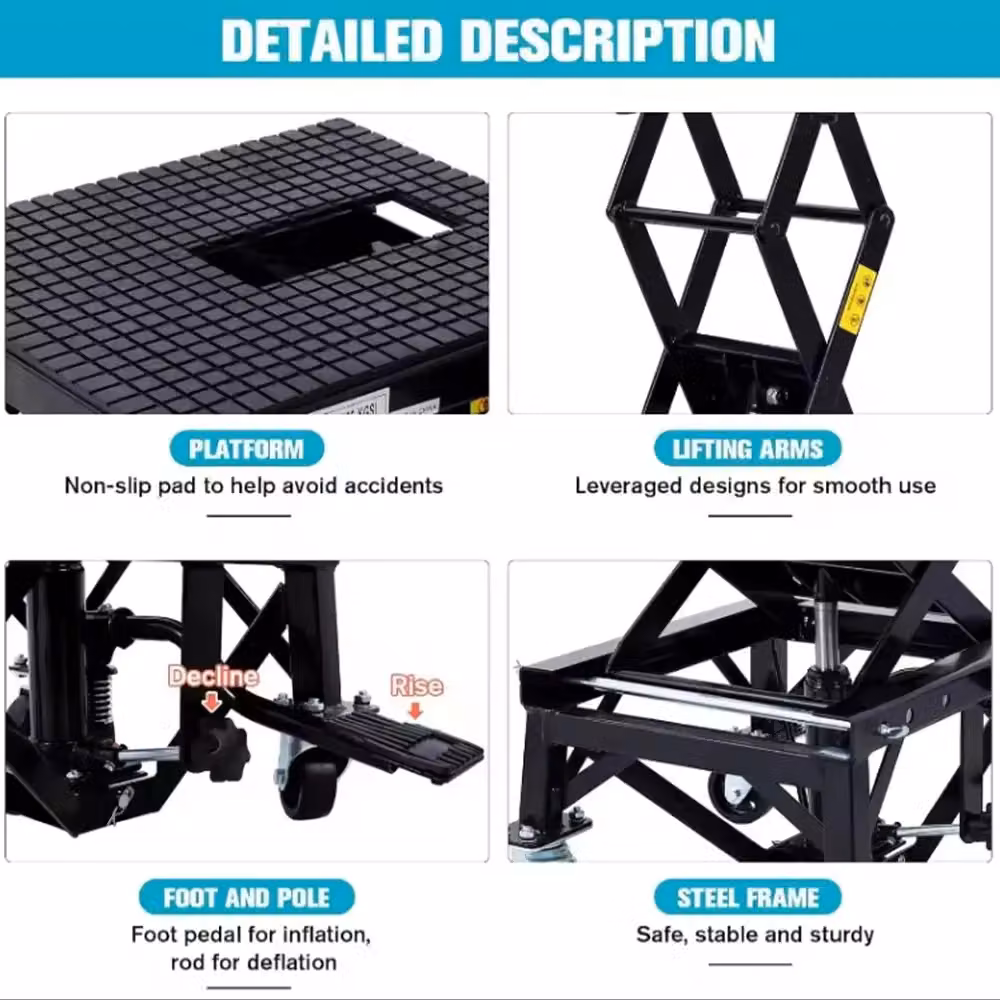 VOGREX Black Steel Hydraulic Motorcycle Lift Table and Scissor Jack for ATV Workshop Use – 5