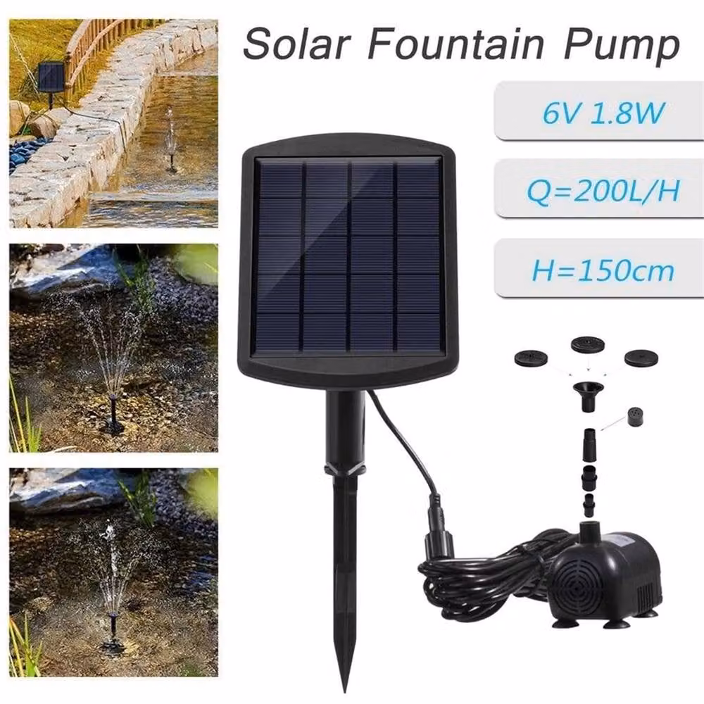 SPETLEK 1.8W Solar Fountain Pump for Garden Ponds, Pools and Aquariums in Black – 6