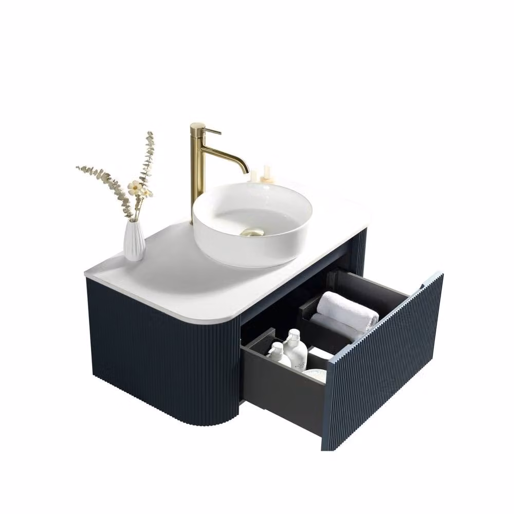 Bathroom Kingdom Flauto Midnight Wall Hung Basin Vanity in Blue, Width: 87 cm – 2