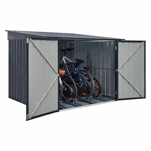Globel Metal Bike Locker Garden Storage Shed with Pent Roof and Double Doors, Anthracite or Green, W: 182.88 cm, D: 182.88 cm, H: 166.0 cm