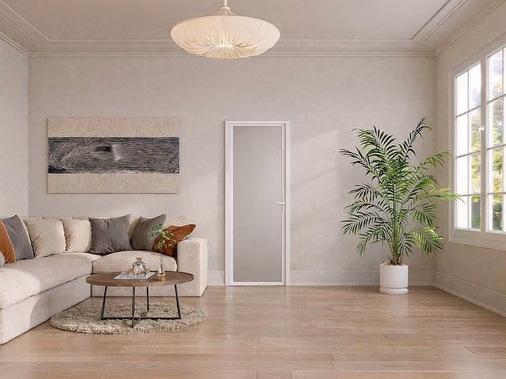 Loxton Reversible Modern Swing Door Set in White with Aluminium and Frosted Tempered Glass, H: 204 cm, W: 73 cm – 2