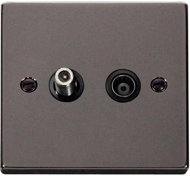 SE Home Black Nickel 1 Gang Flush Plate Satellite and Coaxial Socket