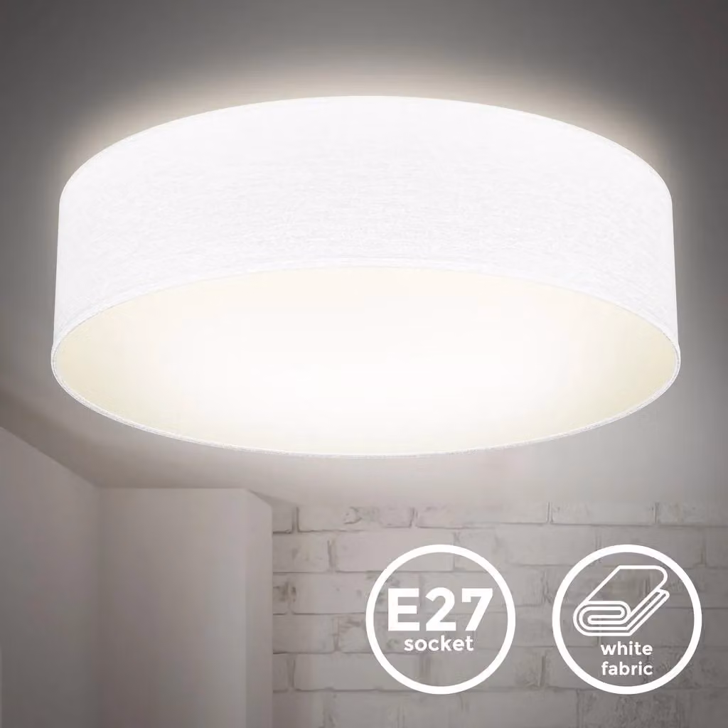B.K.Licht Modern White Fabric Cylinder Ceiling Light with 2 x E27 Sockets – 2