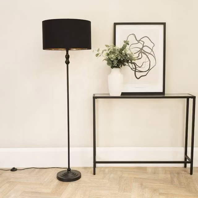 ValueLights Maggie Modern Floor Lamp with Metal Cylinder Shade in Black