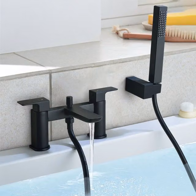 Nes Home Matte Black Modern Brass Bath and Shower Mixer Tap Set