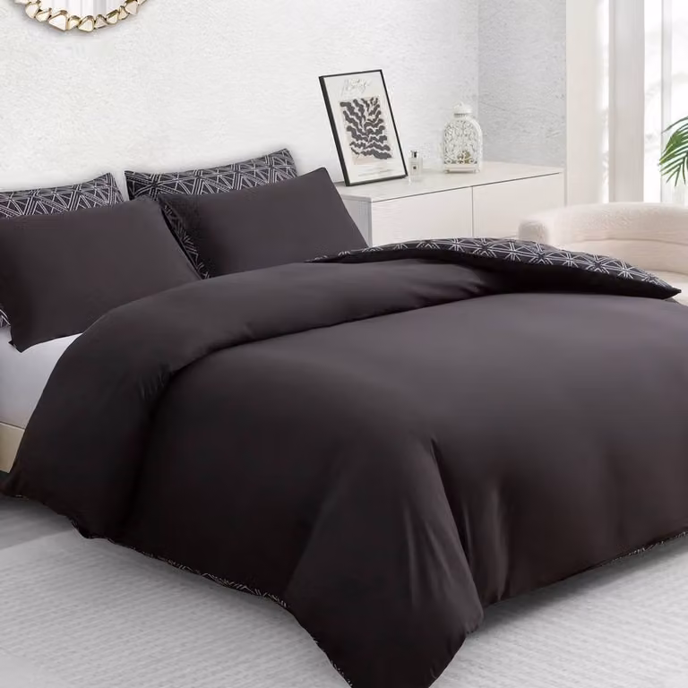 Pamposh Reversible Brushed Microfibre Duvet Cover Set with Pillowcases, Black, W/H: 140 x 200 cm