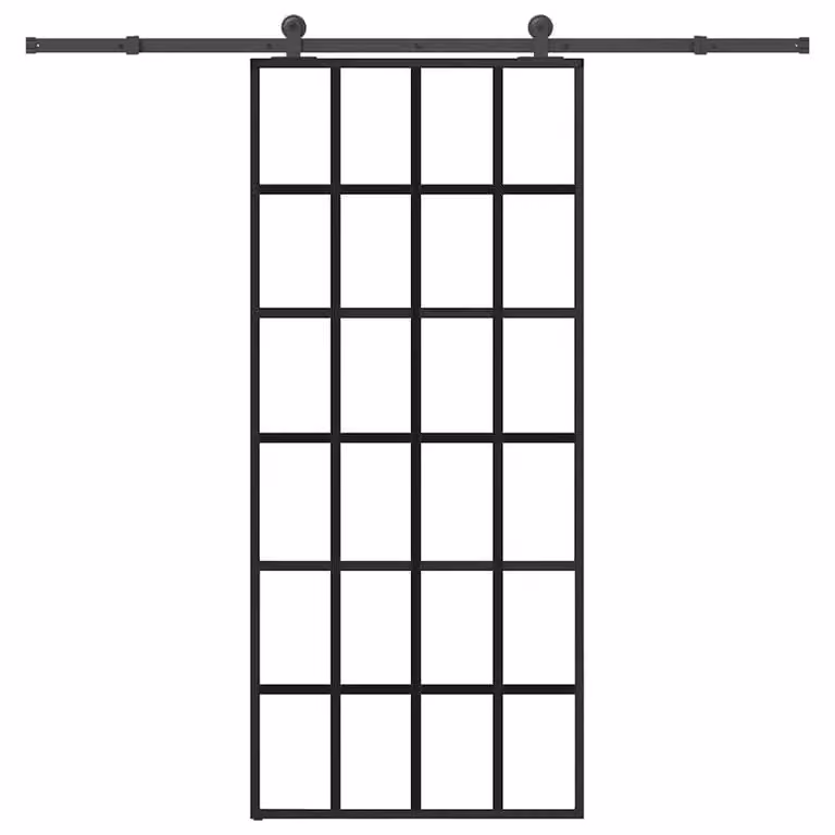 Berkfield Home Sliding Door with Hardware Set, Black ESG Glass and Aluminium, W: 90 cm, H: 205 cm