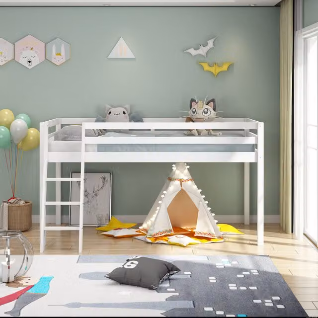 Kosy Koala Mid Sleeper Single Bed for Children in White Solid Wood, 90 x 190 cm