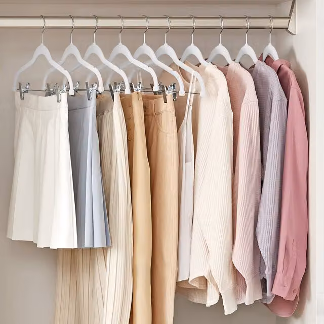 SONGMICS Non-Slip Velvet Trouser Hangers with Clips in White
