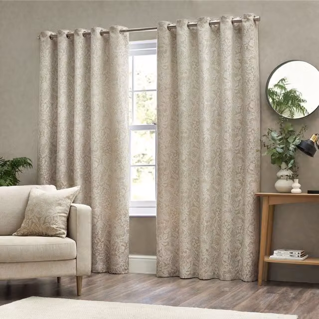 Wylder Nature Bali Botanical Jacquard Eyelet Curtains in Natural, Width: 168 cm, Drop: 137 cm