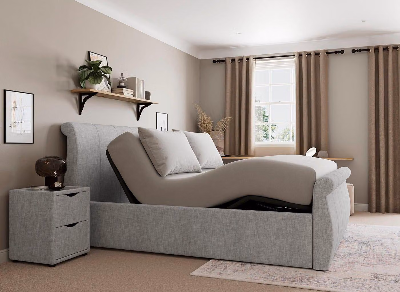 Dreams Lucia Ergomotion Adjustable Upholstered Bed Frame with USB Charging Port and Under-Bed Lighting