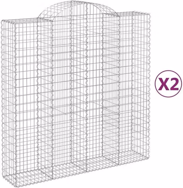 Berkfield Home Arched Gabion Baskets, 2 Piece Set, Silver Galvanised Steel, W: 200 cm, D: 50 cm, H: 200-220 cm – 1