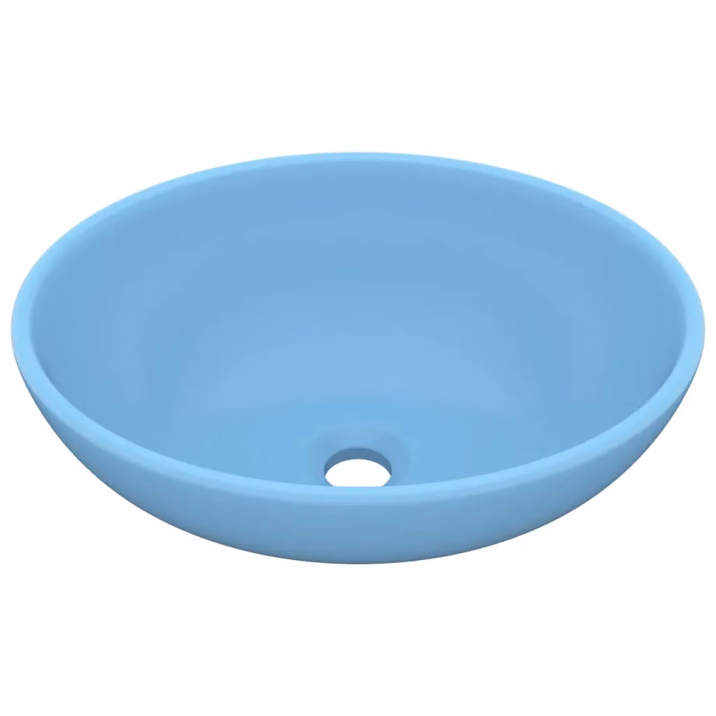 Berkfield Home Luxury Oval Ceramic Countertop Basin in Matt Light Blue W: 40 cm, D: 33 cm, H: 13.5 cm – 2
