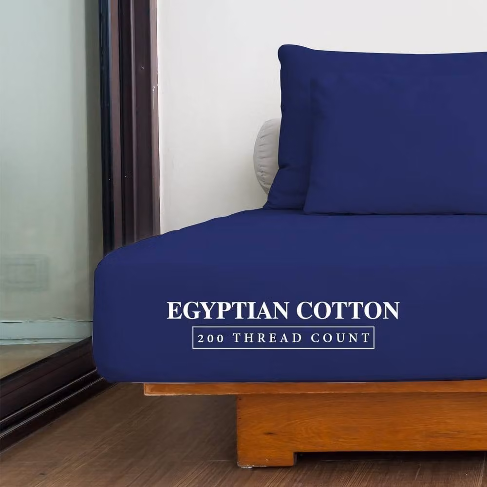 Homes-Linen 100% Egyptian Cotton 200TC Single Fitted Sheet in Blue, 30cm Pocket Depth – 2
