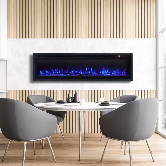 Living Star Black Glass Electric Fireplace with Remote Control, Width: 127 cm