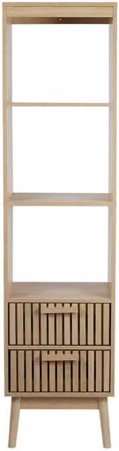 CALICOSY Klaus 2-Drawer Column with Grooved Fronts and 3 Niches, Light Brown, H 160 x W 40 x D 30 cm – 1