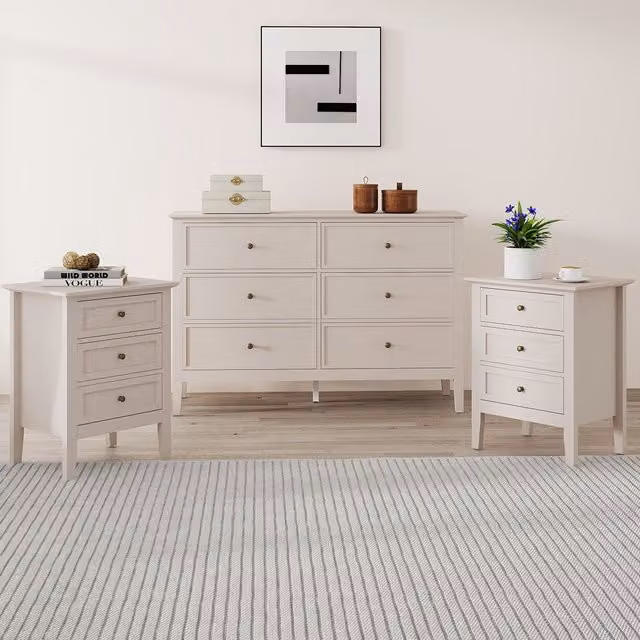 Melody Maison Rowley Taupe Grey Range Large 6 Drawer Chest of Drawers and Pair of 3 Drawer Bedside Tables in Light Blue