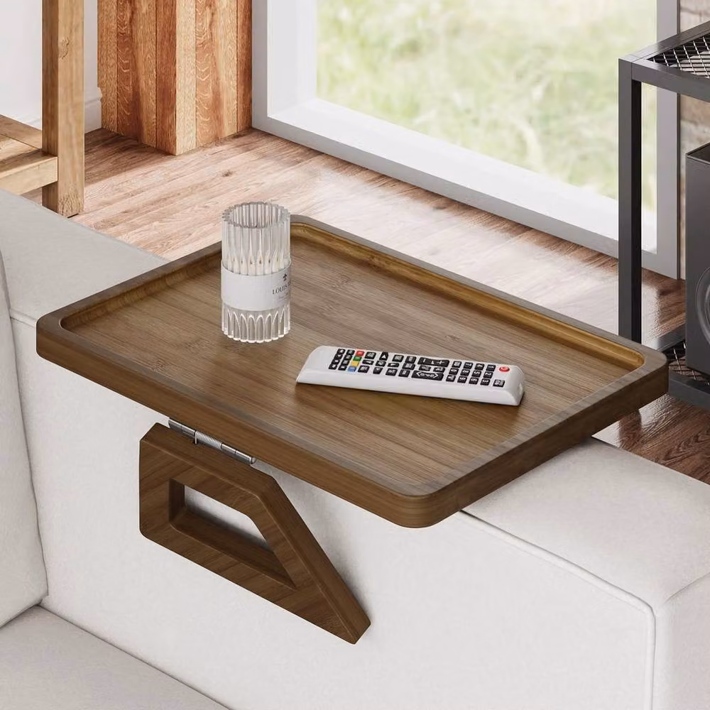 Kelvenix Brown Folding Bamboo Sofa Arm Tray with Anti-Slip Surface – 4