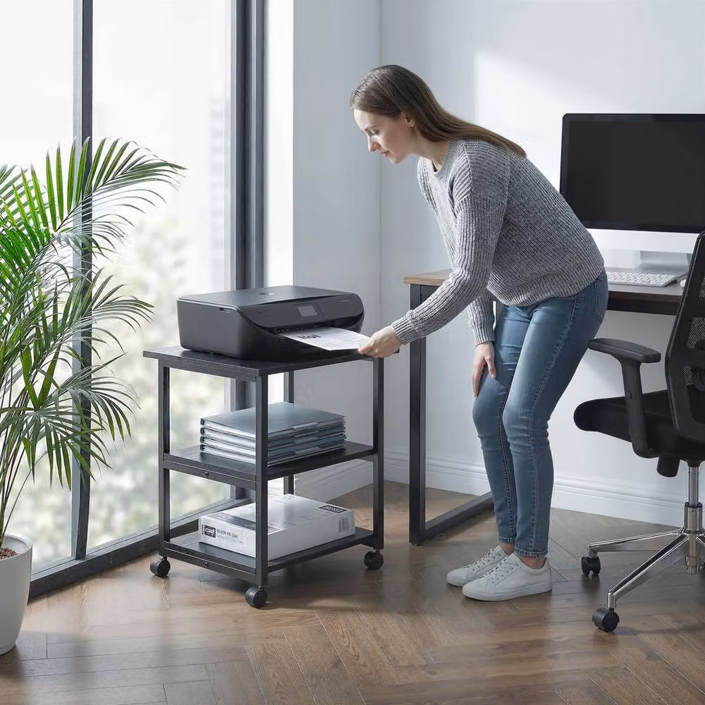 STILVORA 3-Tier Metal Printer Stand with Wheels in Black – 3