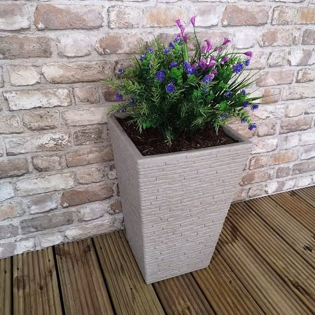 Samuel Alexander Slate Effect Plastic Garden Planter in Grey or Beige, Height: 45 cm – 1